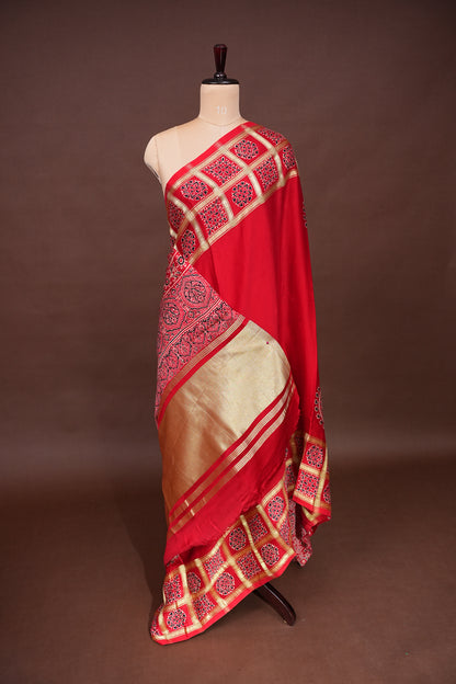 Bandhini Garchola Modal Silk Saree - Bright Red