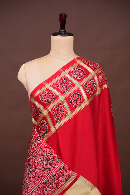 Bandhini Garchola Modal Silk Saree - Bright Red