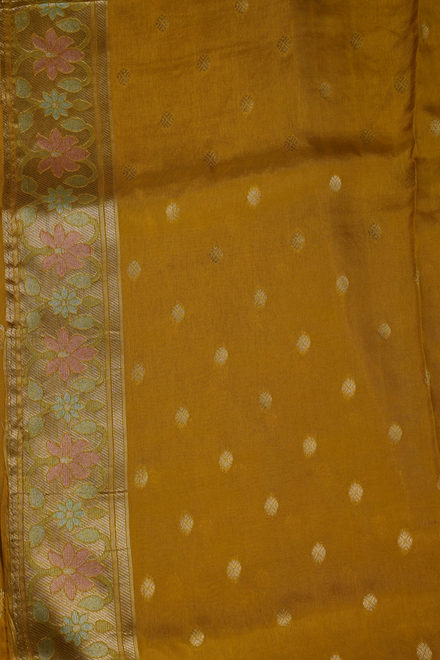 Mustard Yellow Woven Floral Tussar Georgette Saree with Zari Border