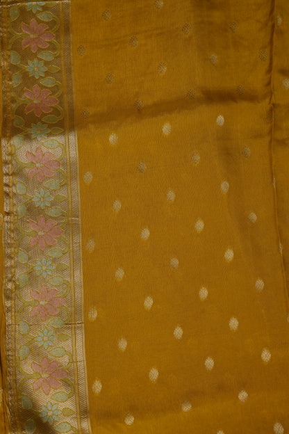 Mustard Yellow Woven Floral Tussar Georgette Saree with Zari Border