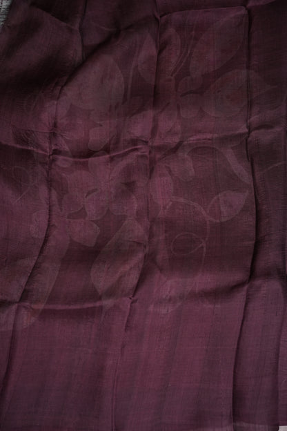 Pure Mulberry Silk Saree in Chocolate Brown with Floral Batik Print | Silk Mark Certified