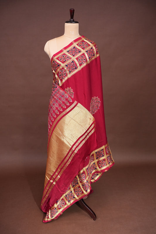 Bandhini Garchola Modal Silk Saree - Red