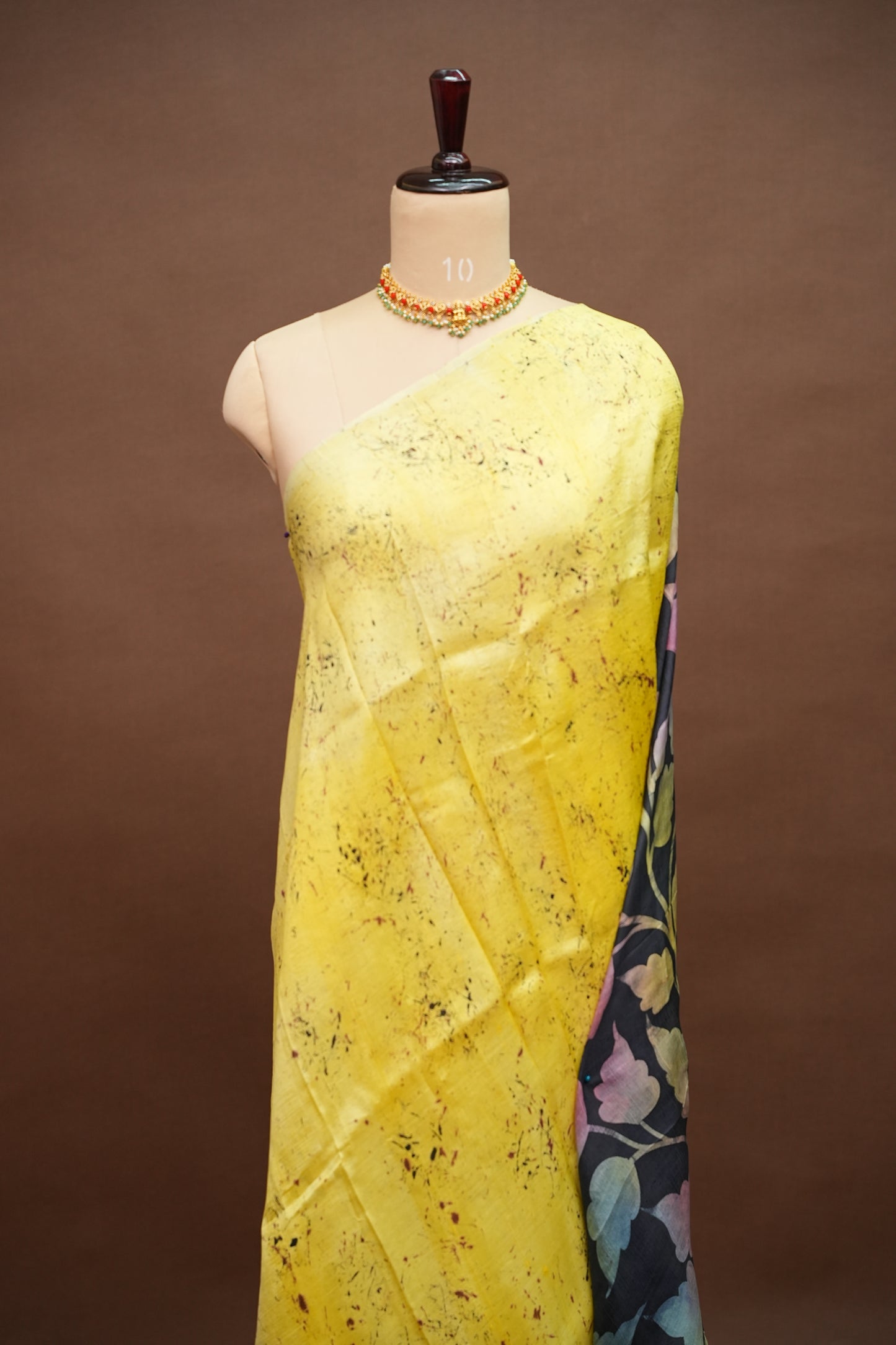 Pure Mulberry Silk Saree in Lemon Yellow with Botanical Batik Print | Silk Mark Certified