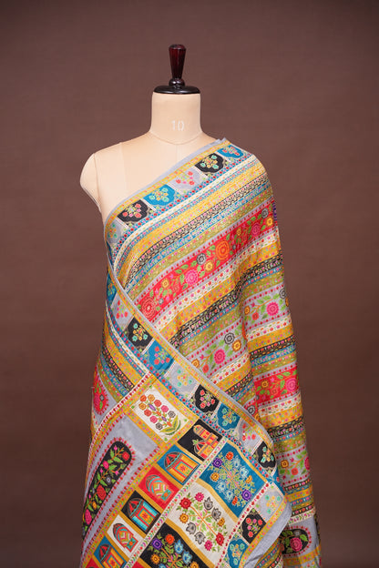 Kashmiri Pashmina Story Telling Saree -Multicolor on Grey