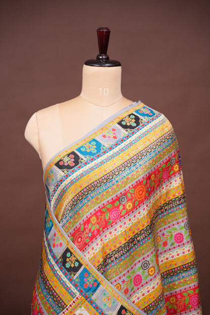 Kashmiri Pashmina Story Telling Saree -Multicolor on Grey