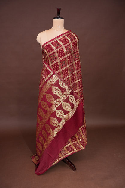 Bandhini Garchola Modal Silk Saree - Dark Maroon