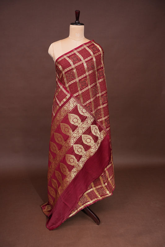 Bandhini Garchola Modal Silk Saree - Dark Maroon