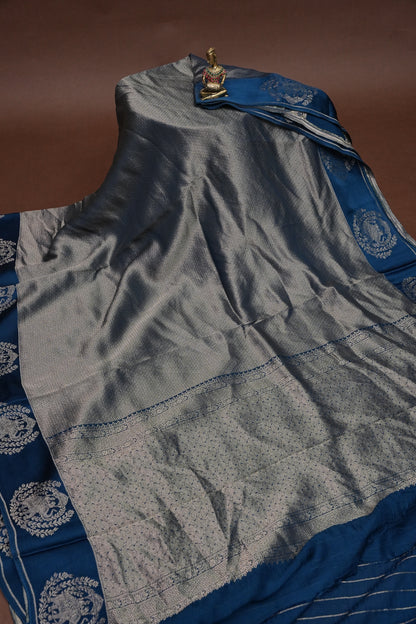 Peacock Blue Soft Banarasi Silk Saree with Traditional Elephant Motifs