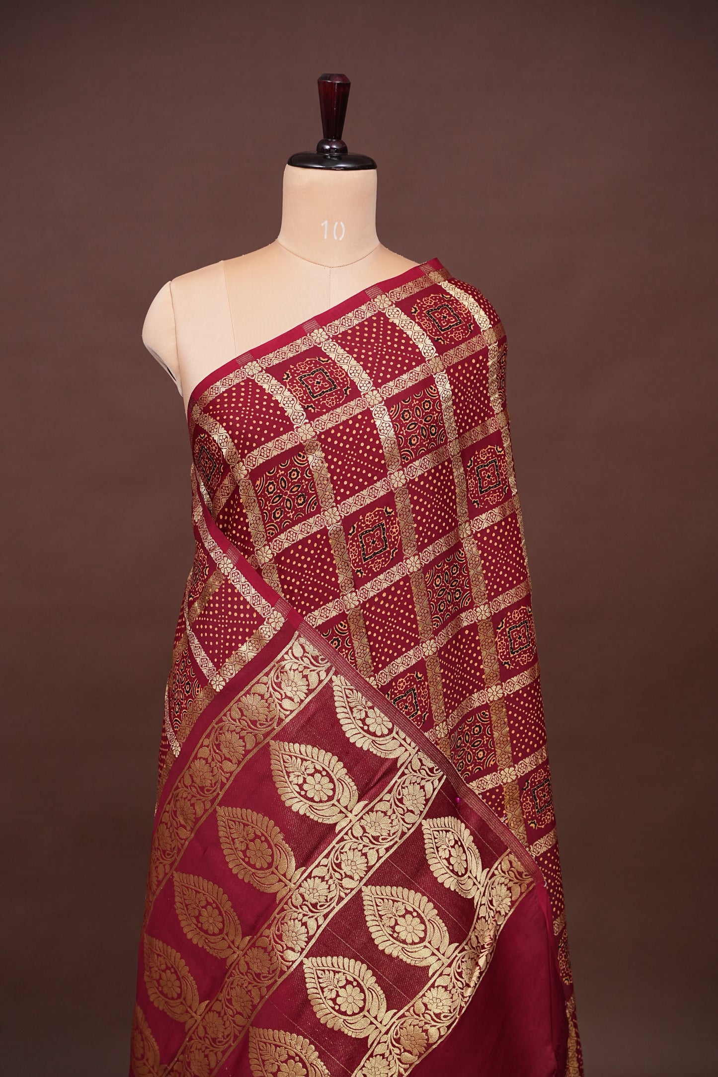 Bandhini Garchola Modal Silk Saree - Dark Maroon