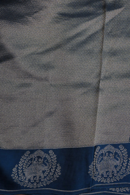 Peacock Blue Soft Banarasi Silk Saree with Traditional Elephant Motifs