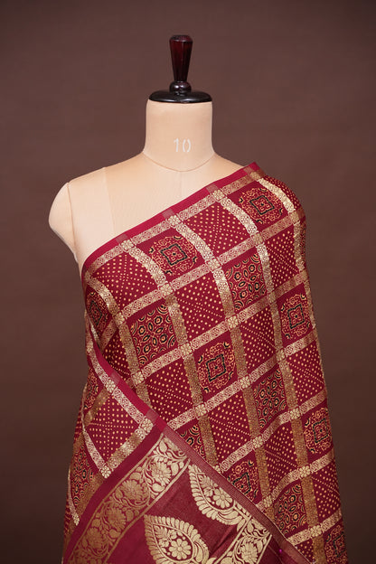 Bandhini Garchola Modal Silk Saree - Dark Maroon