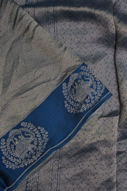 Peacock Blue Soft Banarasi Silk Saree with Traditional Elephant Motifs