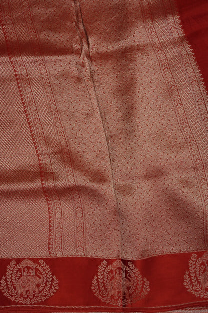 Burnt Orange Soft Banarasi Silk Saree with Traditional Elephant Motifs