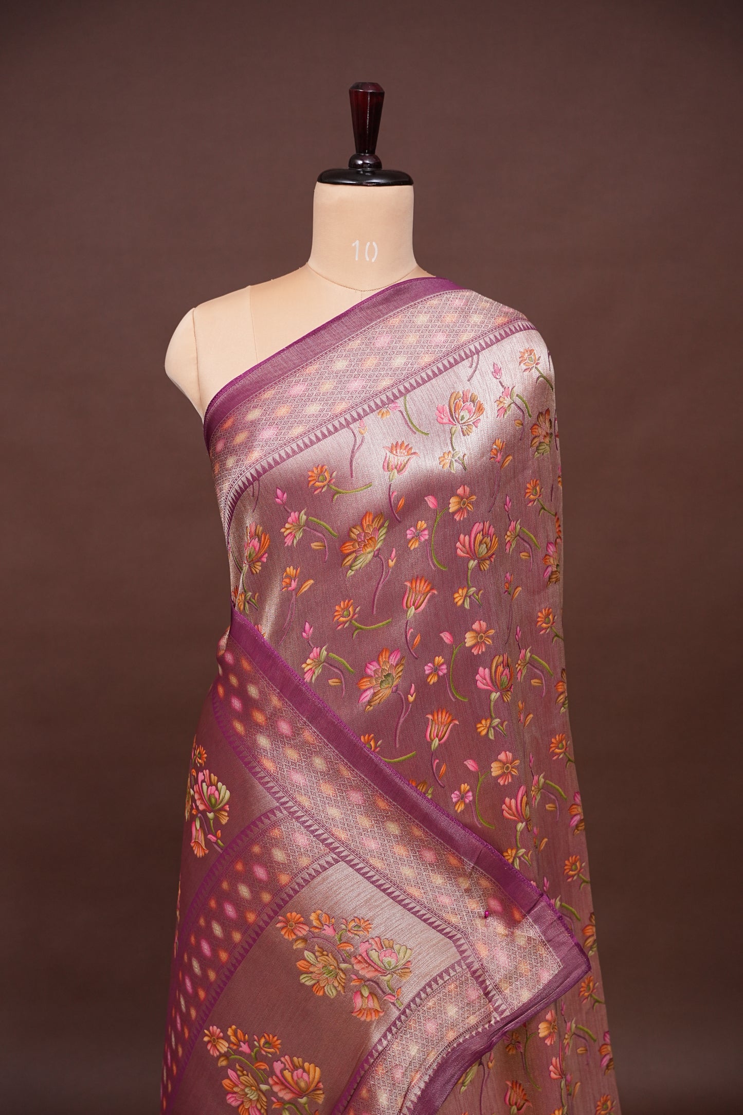 Pure Mellow Tissue Silk Saree with Floral Patterns-Wine