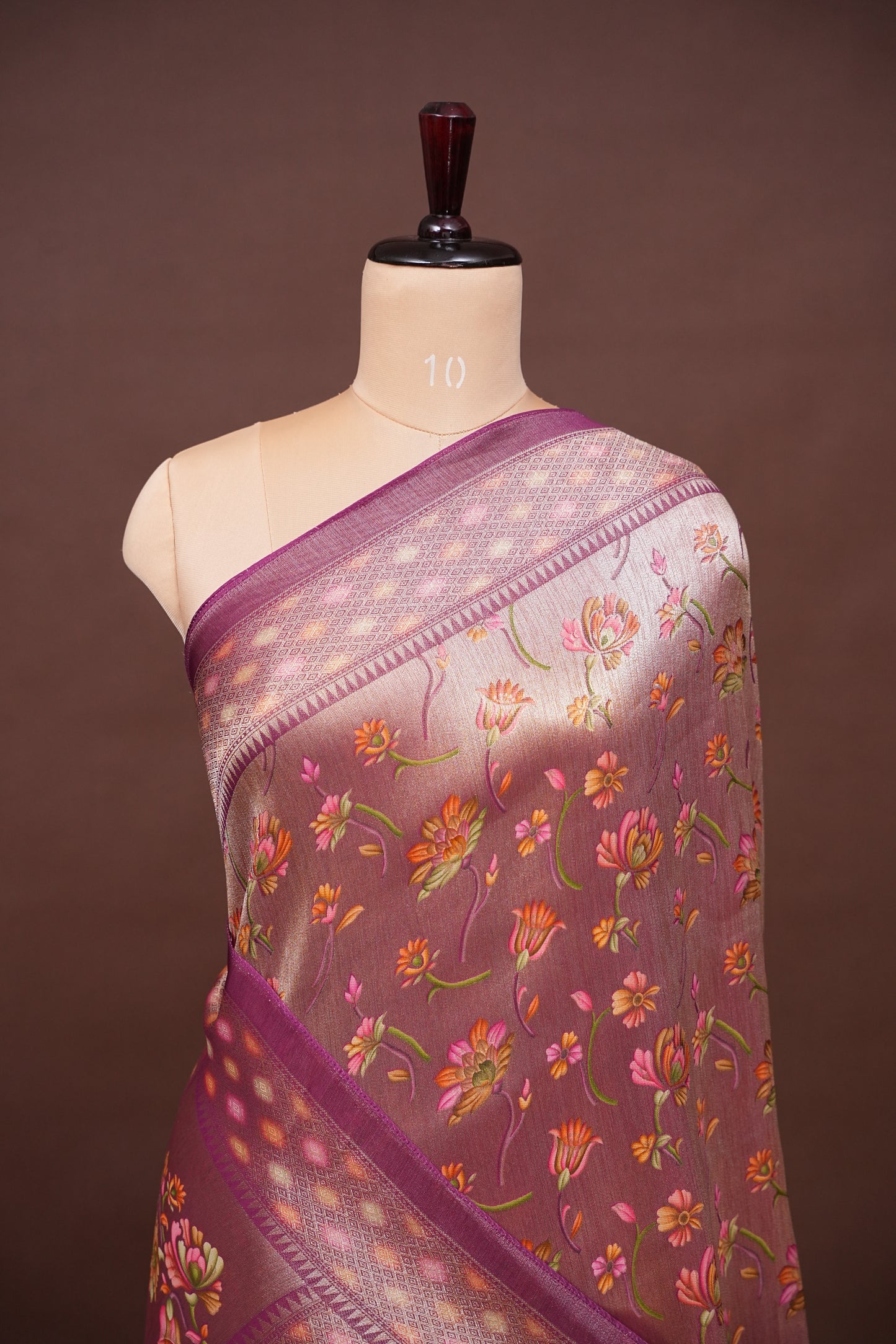 Pure Mellow Tissue Silk Saree with Floral Patterns-Wine