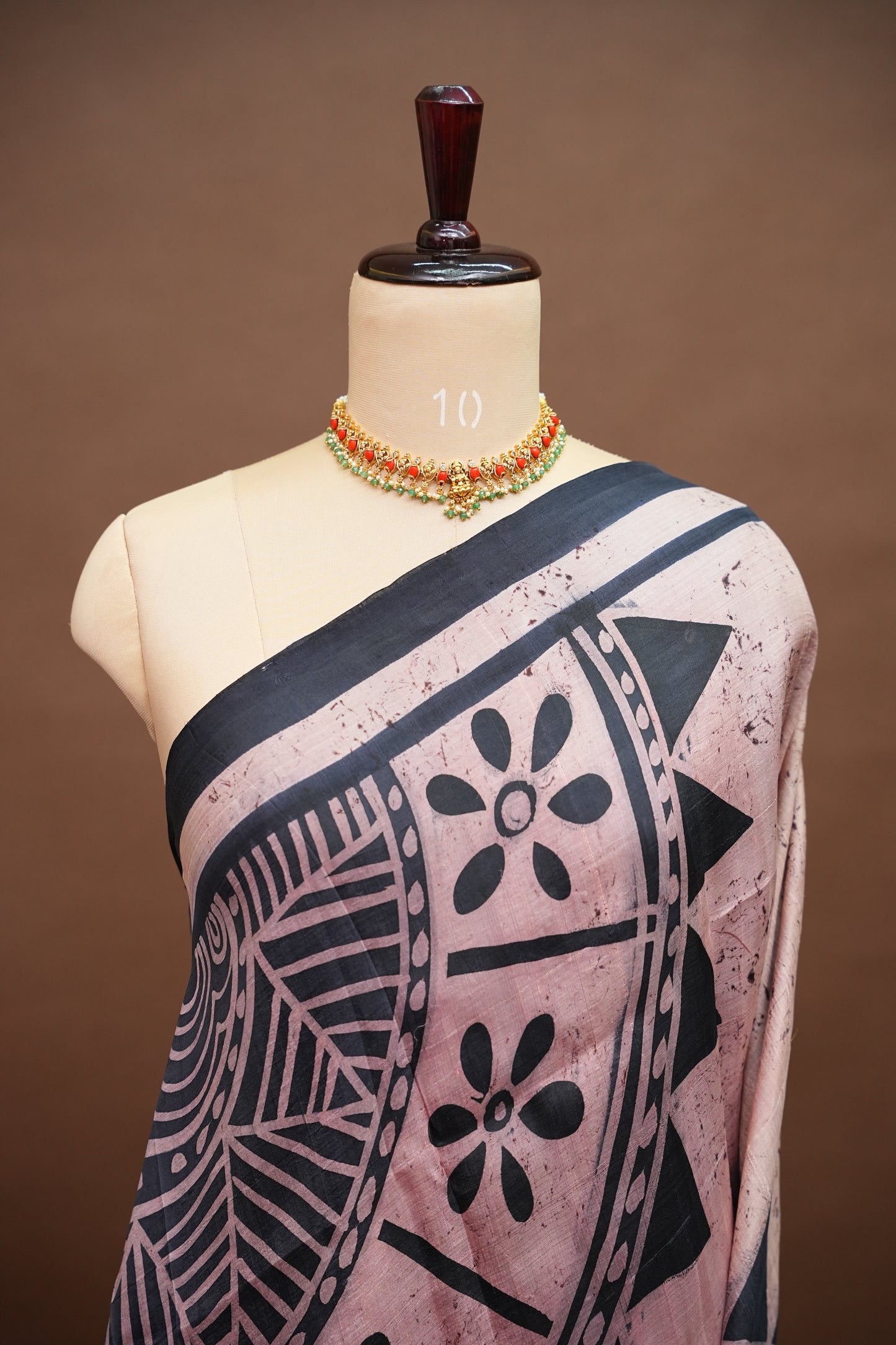 Pure Mulberry Silk Saree in Peach Pink with Handmade Tribal Block Print | Silk Mark Certified