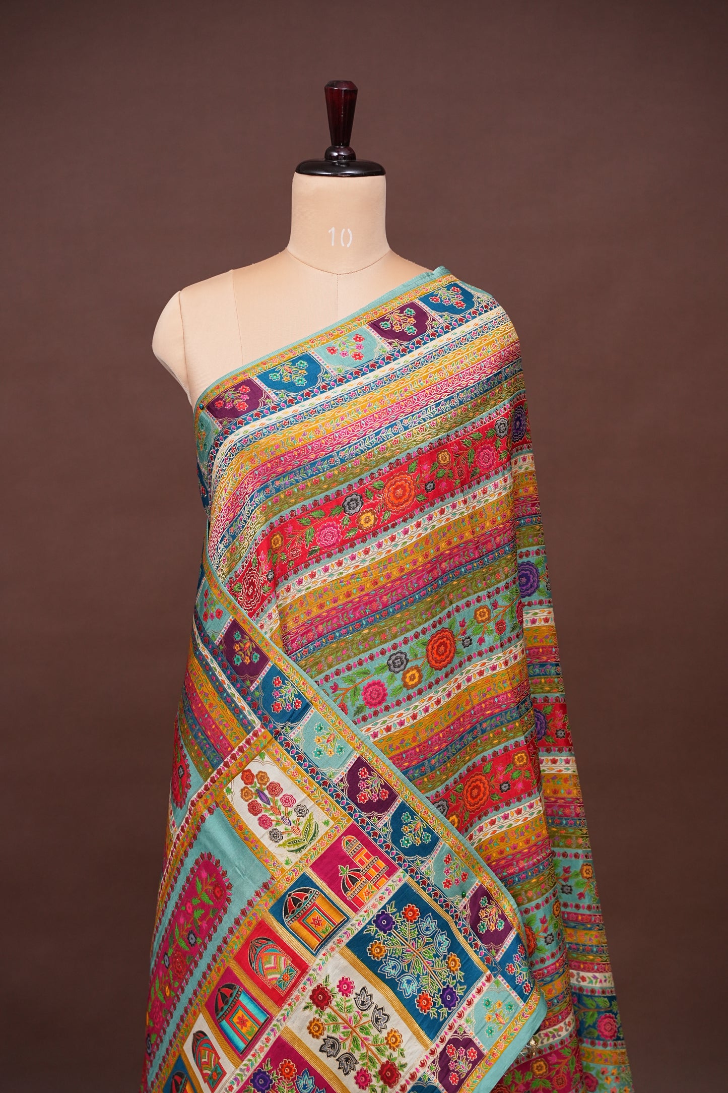 Kashmiri Pashmina Story Telling Saree - Multicolor on Sea Green