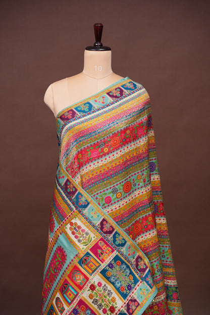Kashmiri Pashmina Story Telling Saree - Multicolor on Sea Green