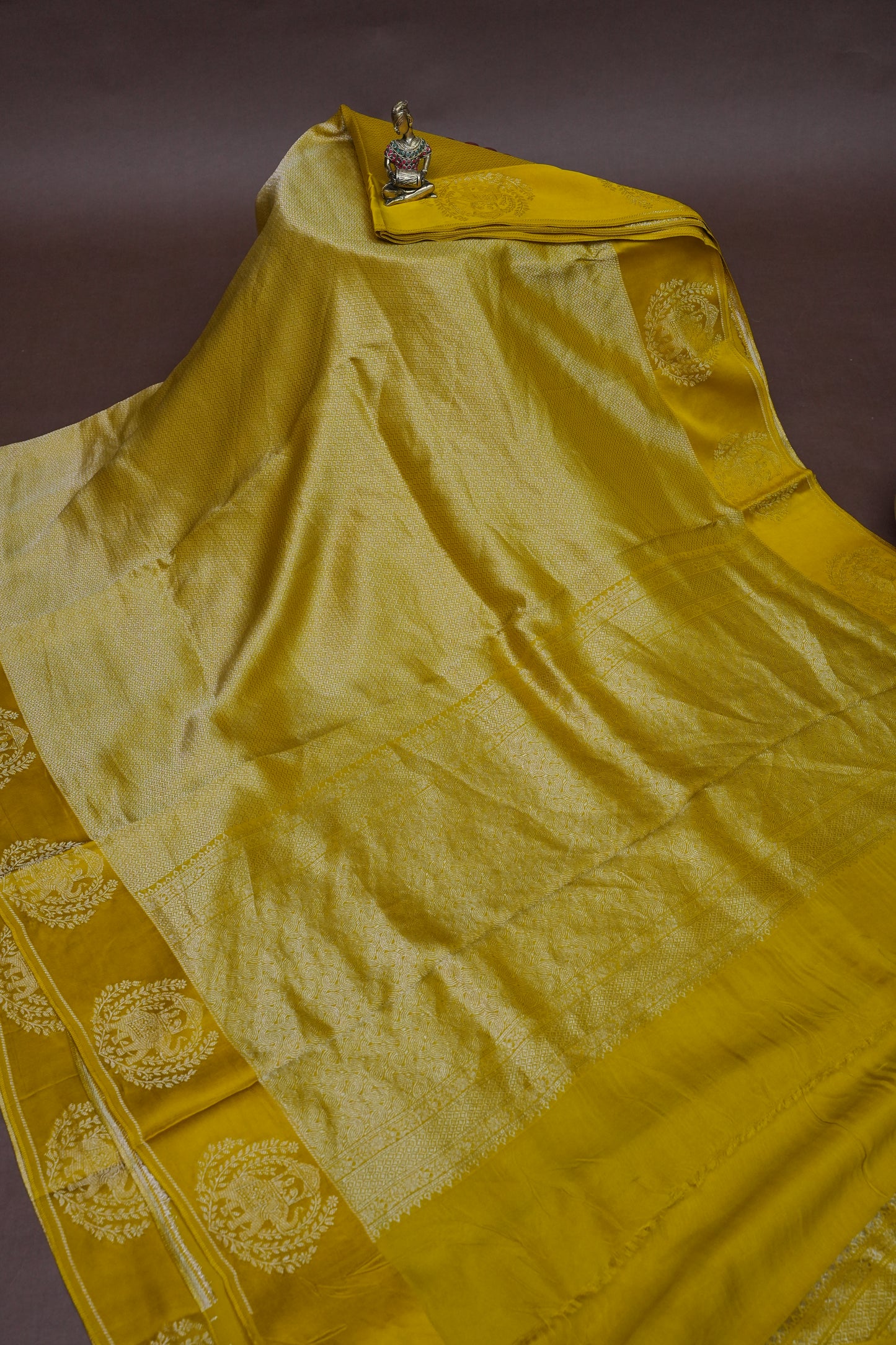 Sunshine Yellow Soft Banarasi Silk Saree with Traditional Elephant Motifs