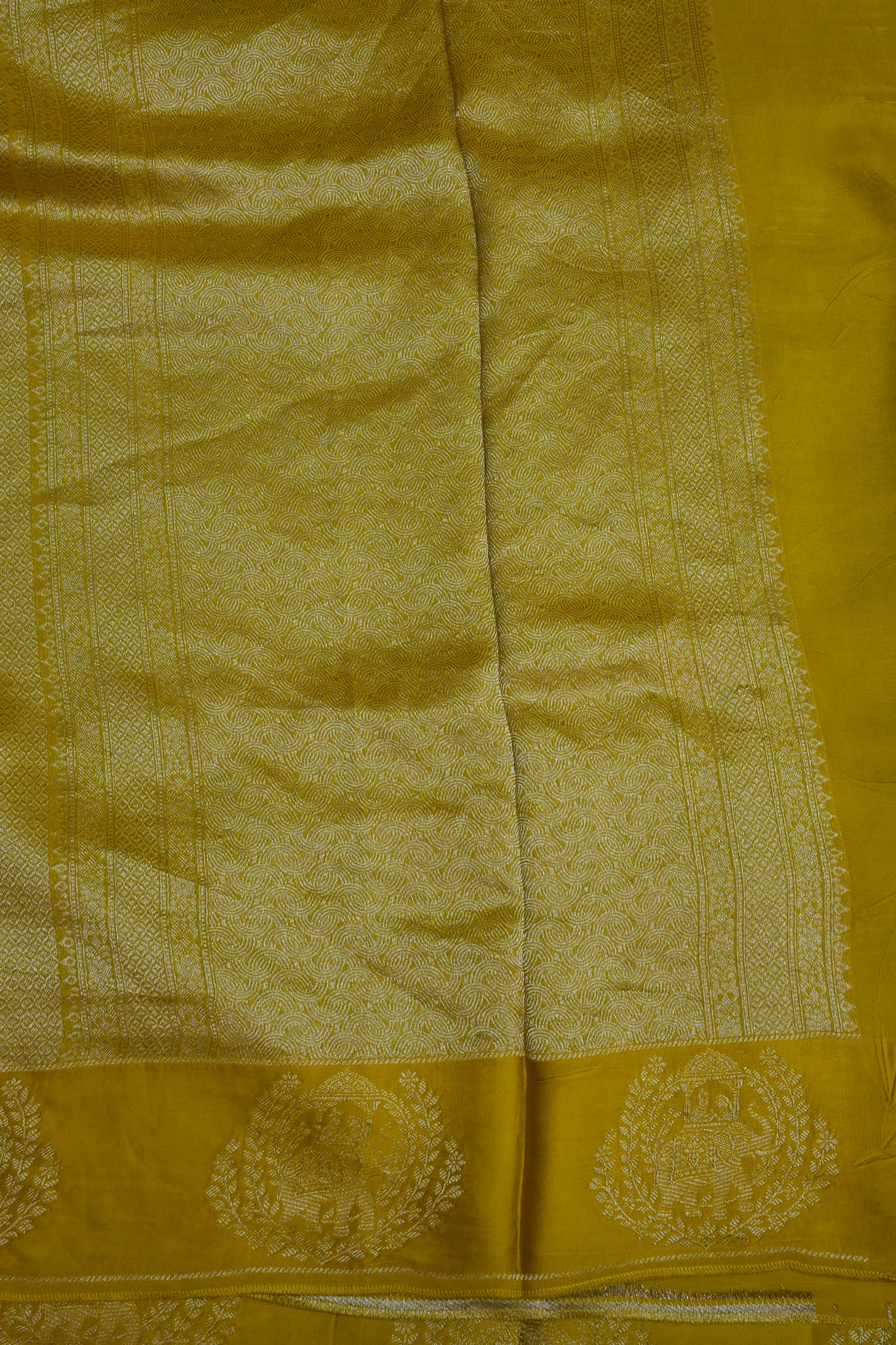 Sunshine Yellow Soft Banarasi Silk Saree with Traditional Elephant Motifs
