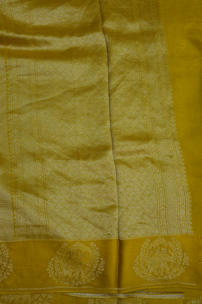 Sunshine Yellow Soft Banarasi Silk Saree with Traditional Elephant Motifs