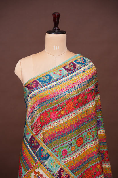 Kashmiri Pashmina Story Telling Saree - Multicolor on Sea Green
