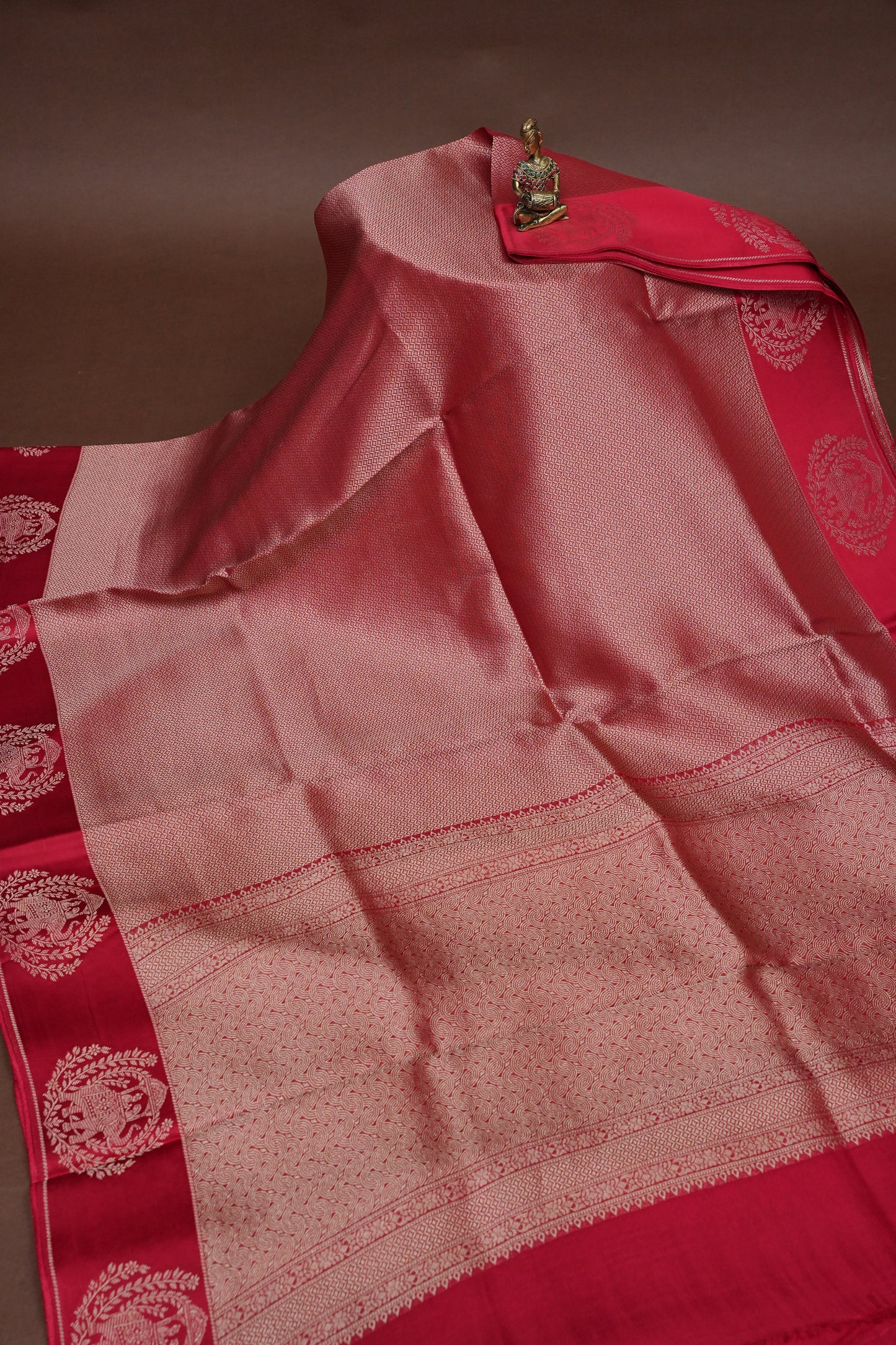 Royal Rani Pink Handwoven Banarasi Silk Saree with Elephant Motif Border