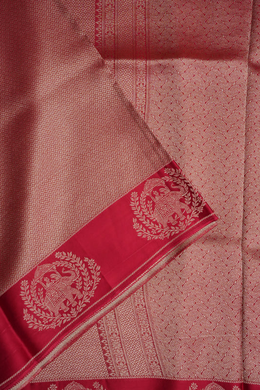 Royal Rani Pink Handwoven Banarasi Silk Saree with Elephant Motif Border
