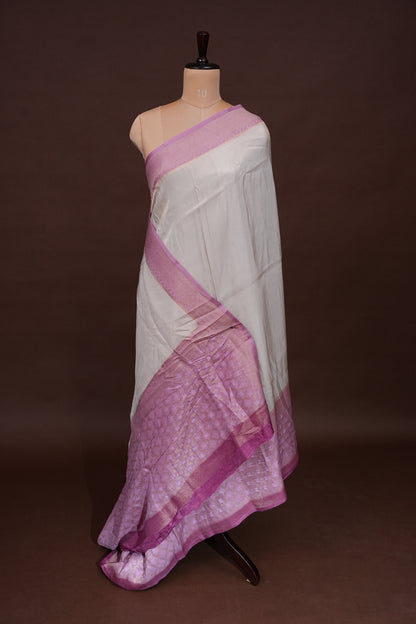 Pure Mellow Tissue Silk Saree with Bandhini Patterns - Ivory & Baby PInk