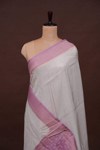Pure Mellow Tissue Silk Saree with Bandhini Patterns - Ivory & Baby PInk