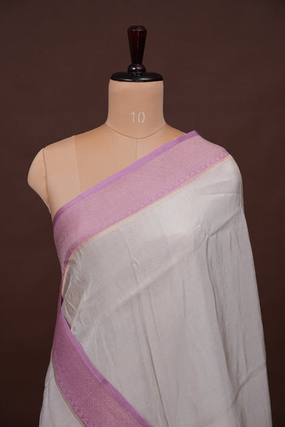 Pure Mellow Tissue Silk Saree with Bandhini Patterns - Ivory & Baby PInk