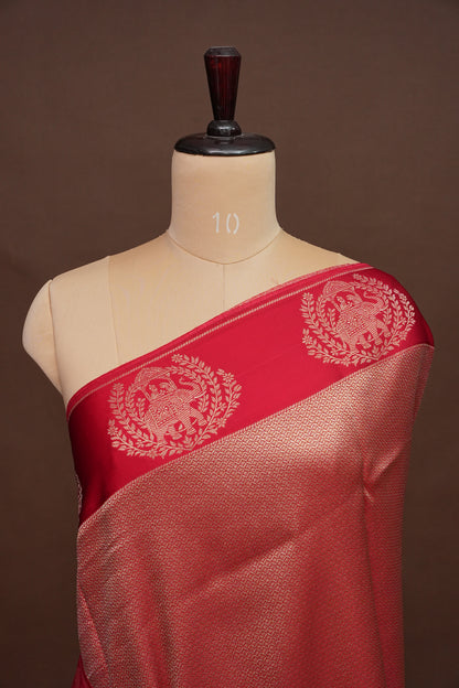 Royal Rani Pink Handwoven Banarasi Silk Saree with Elephant Motif Border