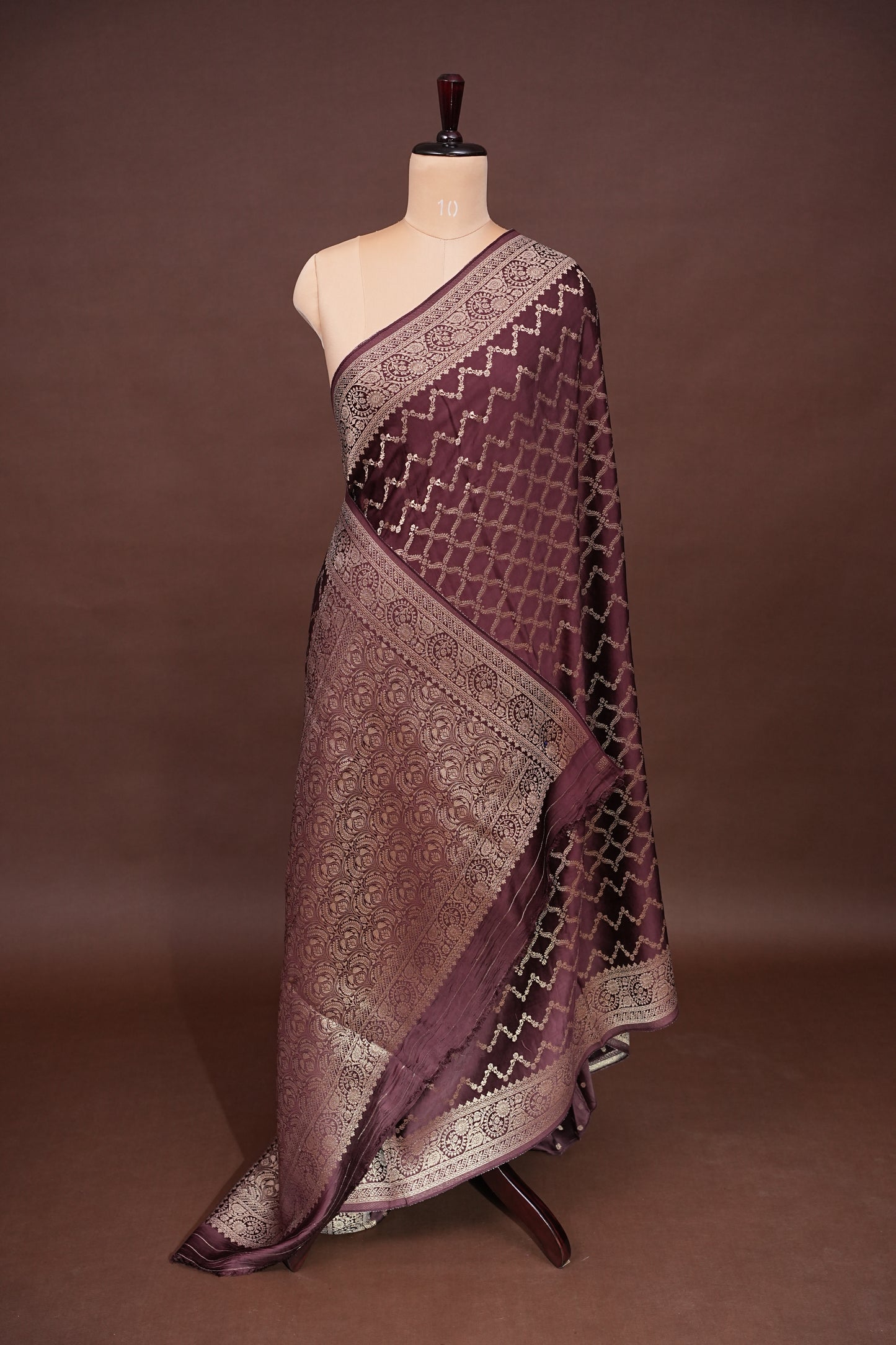 Geometric Mashru Silk Saree - Dark Chcolate