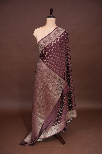 Geometric Mashru Silk Saree - Dark Chcolate