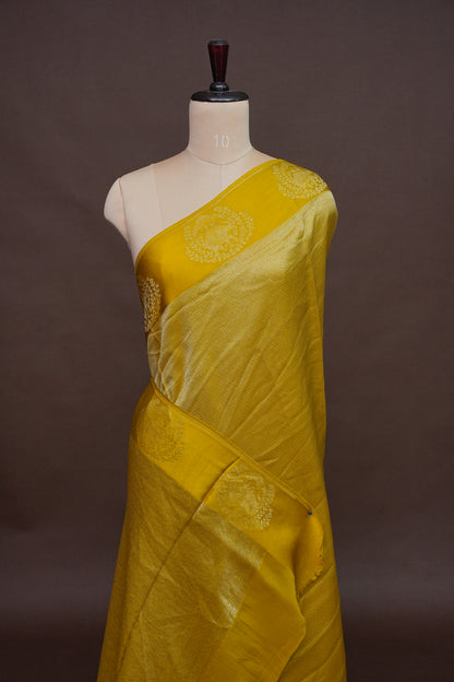 Sunshine Yellow Soft Banarasi Silk Saree with Traditional Elephant Motifs