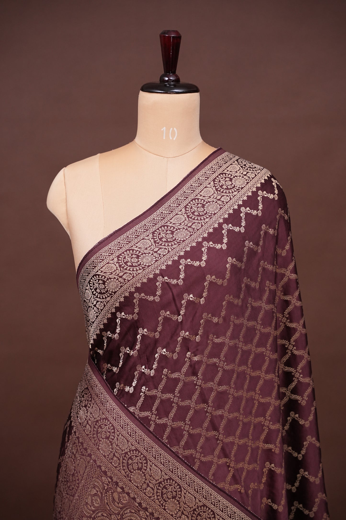 Geometric Mashru Silk Saree - Dark Chcolate