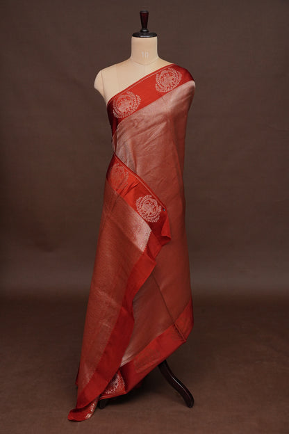 Burnt Orange Soft Banarasi Silk Saree with Traditional Elephant Motifs