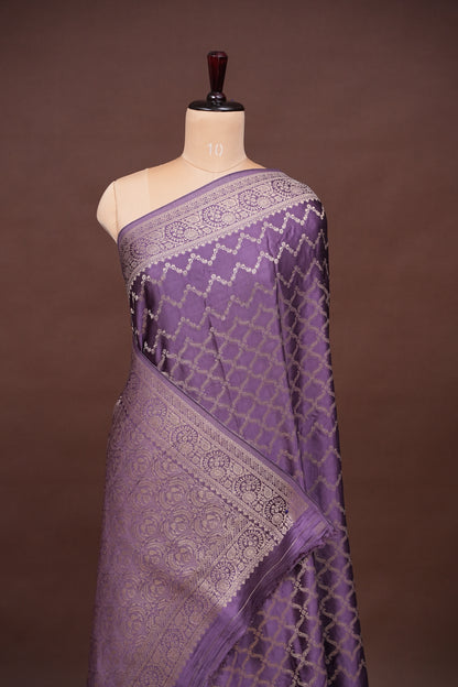 Geometric Mashru Silk Saree - Lilac