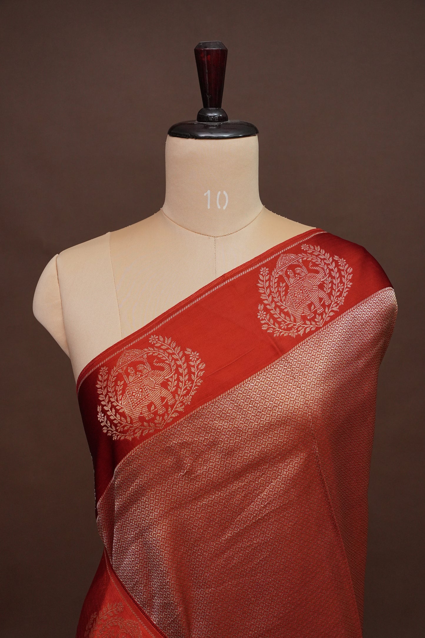 Burnt Orange Soft Banarasi Silk Saree with Traditional Elephant Motifs