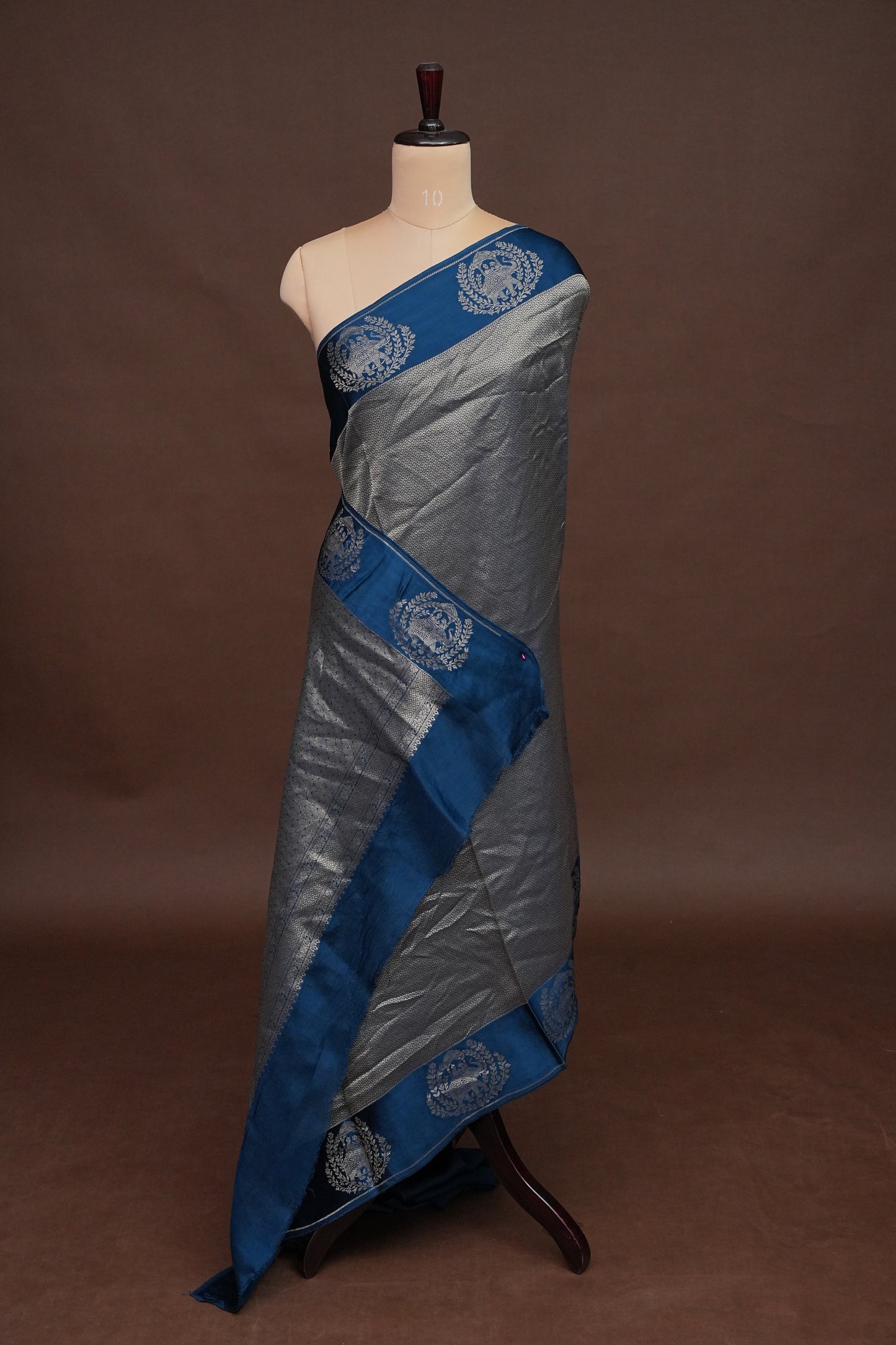 Peacock Blue Soft Banarasi Silk Saree with Traditional Elephant Motifs
