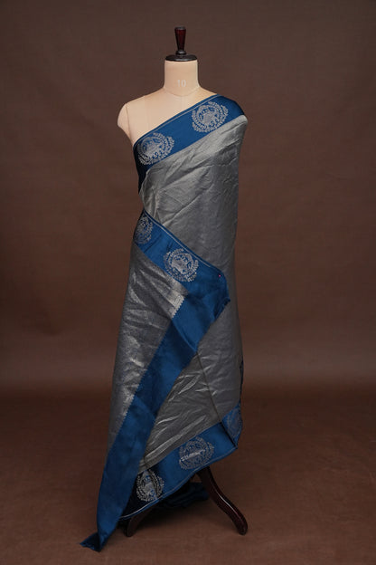 Peacock Blue Soft Banarasi Silk Saree with Traditional Elephant Motifs