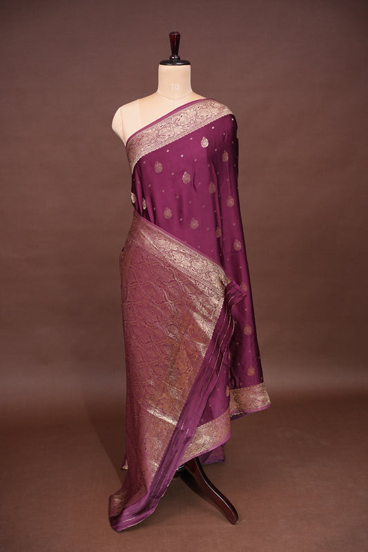 Banarasi Mashru Silk Saree - Burgandy