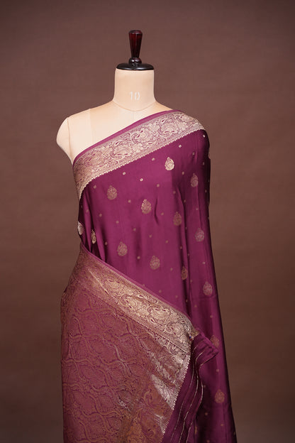 Banarasi Mashru Silk Saree - Burgandy
