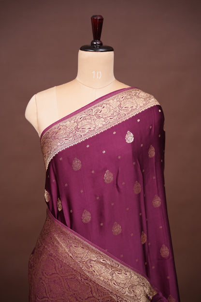 Banarasi Mashru Silk Saree - Burgandy