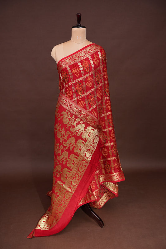 Bandhini Garchola Modal Silk Saree - Classic Red