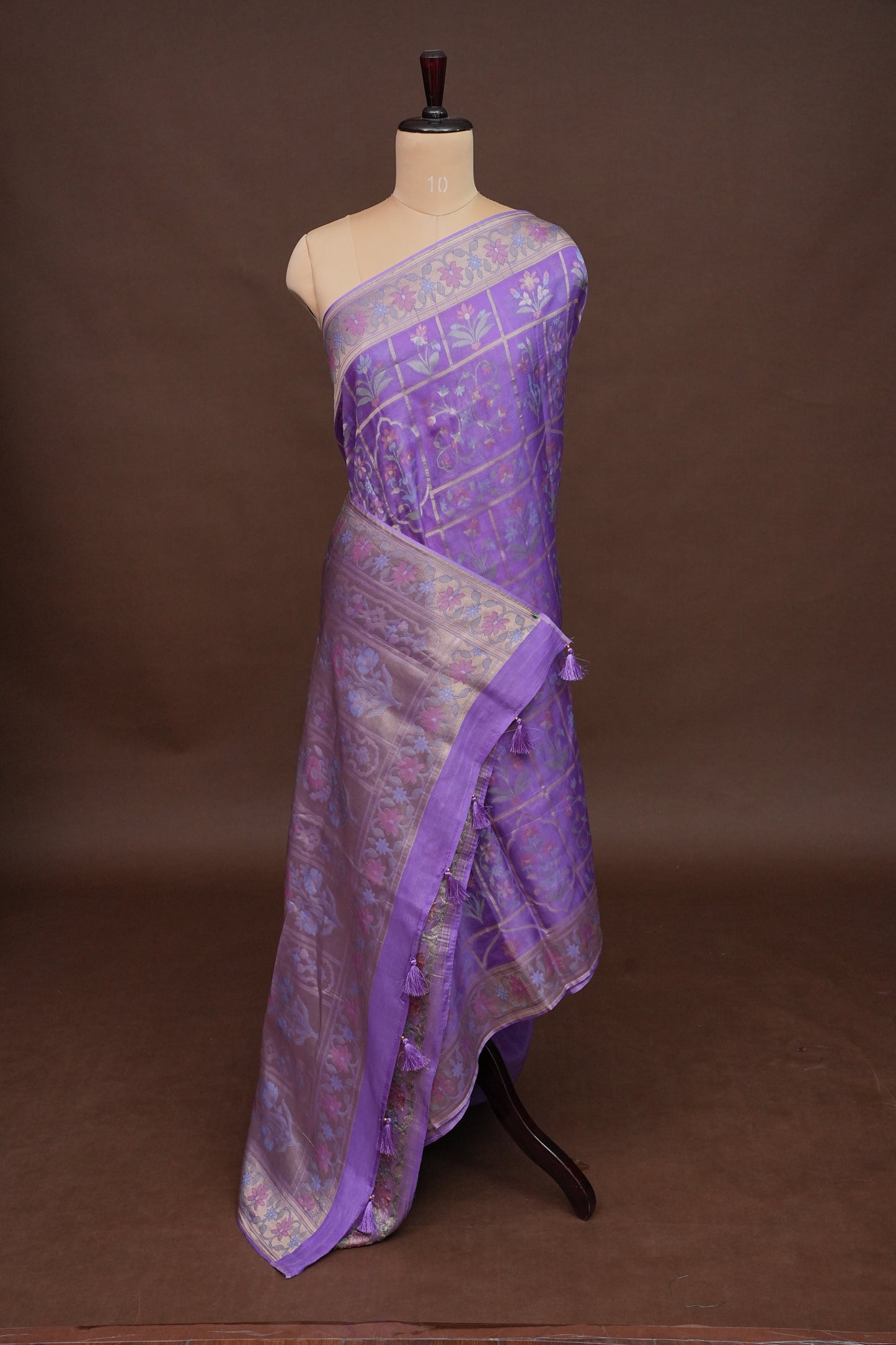 Lavender Woven Floral Tussar Georgette Saree with Zari Border