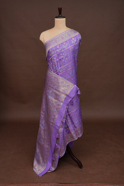 Lavender Woven Floral Tussar Georgette Saree with Zari Border