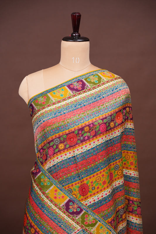 Kashmiri Pashmina Story Telling Saree - Multicolor on Yellow