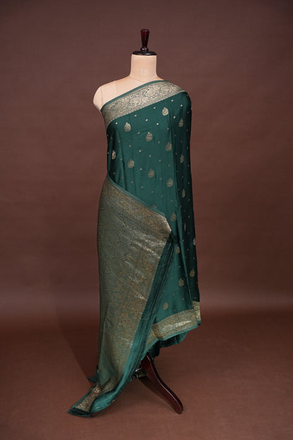 Banarasi Mashru Silk Saree - Emerald Green