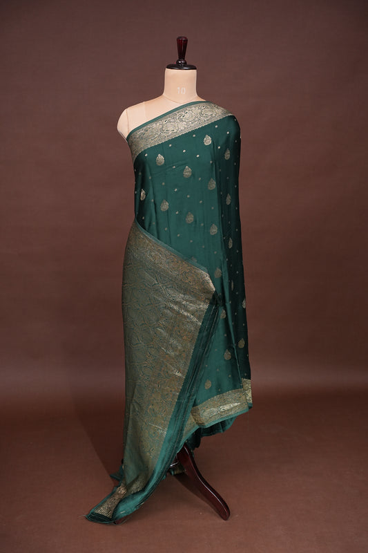 Banarasi Mashru Silk Saree - Emerald Green
